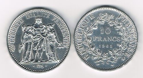 Pièce 10 Francs argent type Hercule 1965 état TTB Promotion