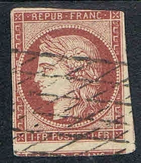 Timbre poste France année 1849 type Cérès non dentelé N° 6B oblitéré.