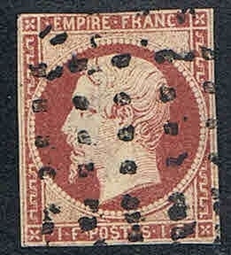Timbre poste France année 1853 type Napoléon III légende Empire Franc. N° 18 non dentelé oblitéré