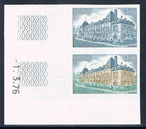 Timbres 2 valeurs non dentelé essai polychrome plusieurs  couleurs  année 1976, Réf 1873 Château de Mallmaison.