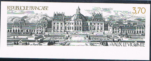 Timbre non dentelé essai monochrome une seule couleur année 1989, Réf 2587 Château de Vaux-le-Vicomte.