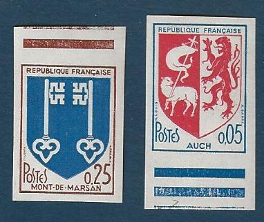 Série 1966 rare deux timbres non dentelés Armoirie Auch Mont-de-Marsan