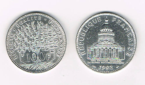 Pièce 100 Francs argent Panthéon 1982