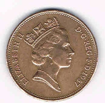 Pièce de Monnaie du Royaume -Uni, de 2 pence en bronze effigie  Elizabette II, année 1987 monnaie de qualité  TTB ,livrée sous capsule.