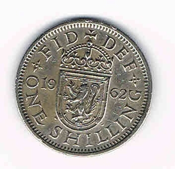 Pièce  Angleterre de 1 one shilling année 1962, monnaie de qualité TTB, pièce livrée sous capsule.