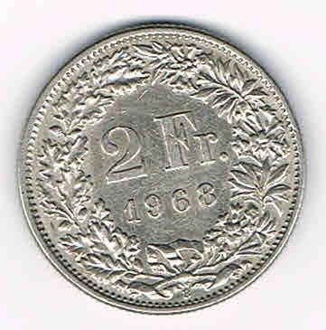 Monnaie Suisse type 2 FR, année 1968 métal nickl, monnaie de qualité SUP très belle, pièce livrée sous capsule.