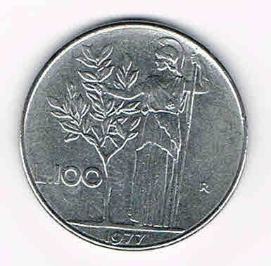 Pièce de Monnaie Italie grand module, 100 lire lettre R, date de frappe 1977 très belle pièce, livrée sous pochette plastique.