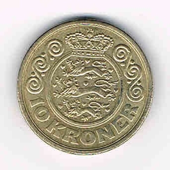 Pièce de Monnaie du Danmark 10 kroner, date de frappe 1989, inscription Margrethe II, pièce livrée sous capsule.