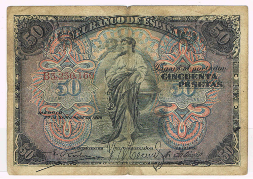 Billet banque Espagne, valeur 50 pesetas