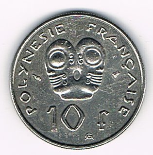 Pièce 10 Francs  Polynésie Française métal nickel année 2000, Revers: deux TIKI  dos à dos.