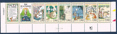 Bande 6 valeurs bas de feuille N° B 2964 timbres Neufs** de France, année 1995, légende les Fables de la Fontaine.