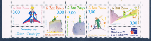 Bande de cinq valeurs N° B3179A  Neufs** année 1998, Légende.  Le Petit Prince, exposition philatélique internationale, philexfrance 99.