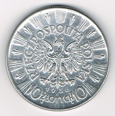 Pièce Pologne 10 zlotych argent profil de Josef Pilsudski