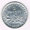 Pièce 2 Francs argent type Semeuse année 1920 état SUP , Avers : la semeuse drapée, coiffée d'un bonnet phryrien.