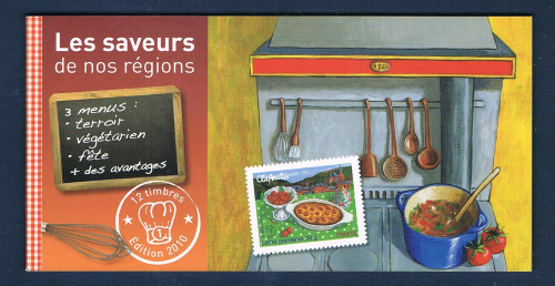 Carnet les saveurs de nos régions de la France 2010, le clafoutis, carnet de 12 timbres autocollants.