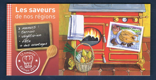 Carnet les saveurs de nos régions de la France 2010, le Chapon, carnet de 12 timbres autocollants.