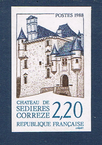 Philatélie timbre non dentelé, essai polychrome, année 1988 N° 2546 Neuf**, légende :Château de Sedières.