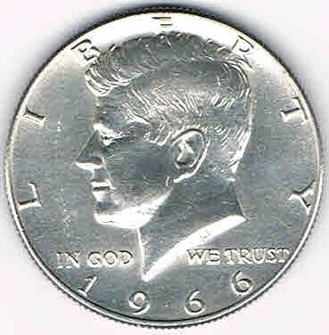 Pièce commémorative des Etats -Unis Half Dollar, United States OF America 1966 Kennedy, monnaie en argent en très bon état.