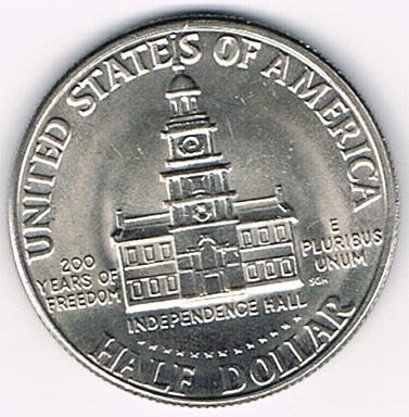 Pièce commémorative des Etats-Unis, Half Dollar 1976 D, 200 Years OF Freedom, E Pluribus UNUM, independance Hall