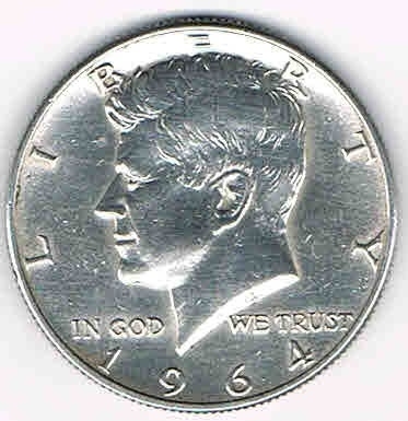 Pièce commémorative des Etats -Unis Half Dollar, United States OF America 1964 Kennedy, monnaie en argent en très bon état.