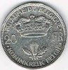 Pièce Royaume de Belgique 20 Francs Léopold III 1935, monnaie en argent, état T.T.B. légères traces de manipulation, la frappe est encore présente.