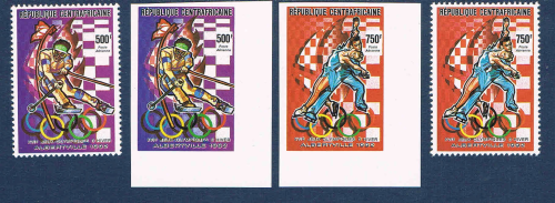 République Centrafricaine, Série de quatre timbres poste Aérienne, des Jeux Olympiques d'hiver Albertville 1992.