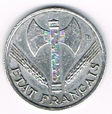 Pièce commémorative rare 50 cts Francisque 1943B aluminium
