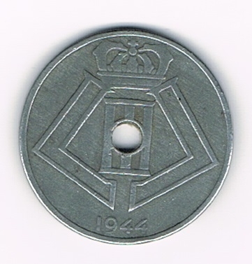Monnaie de Belgique 25 centimes zinc 1944, Léopold III type Jespers belgie.