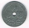 Monnaie de Belgique 25 centimes 1943 zinc, Léopold III type Jespers belgie.
