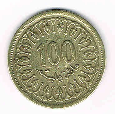 Monnaie Tunisie 100 Millimes 1960 -1380 laiton, pièce de belle qualité.