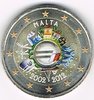 Pièce de 2euro colorisée Malte 2012 commémorant 10ans de L'Euro