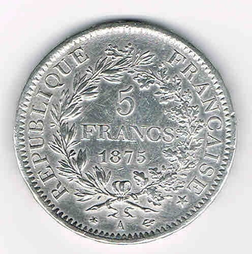 Piece De 5 Francs Rare 1875 Hercule 