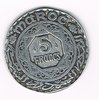 Pièce du Maroc 5 Francs 1370 empire cherifien. Revers: Une étoile à 8 branches. Métal aluminium.