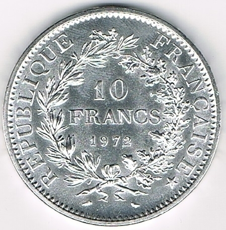superbe pièce 10 frs hercule argent 1970 