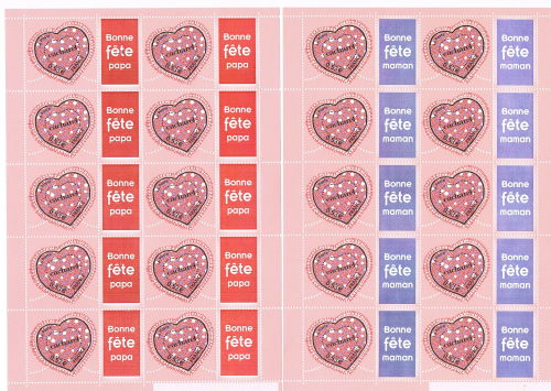 Feuilles 10 timbres type Saint valentin
