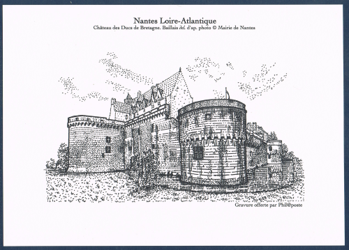 Gravure de la poste, type  Nantes Loire - Atlantique. Description: collection, Château des Ducs de Bretagne. état super.