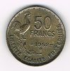 Pièce 50 Francs 1952 B Georges Guiraud. Description: 50 Francs millésime encadré des différents; coq debout à droite au-dessus d'une branche de laurier vers la gauche.