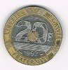 Pièce 20 Francs Mont Saint 1992 la bordure forme un V Rare