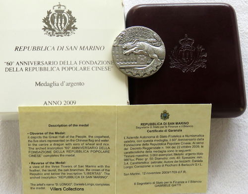 Saint Marin 2009 Médaille Argent République Populaire Chine