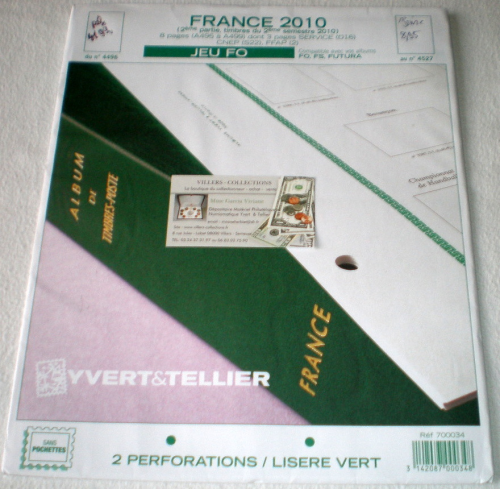 Jeu complémentaire F.O. France 2010 2ème partie, Réf 700034 = 8 pages N° A 495 à A499 , jeu deux perforations liseré vert pour L' album Futura classique.