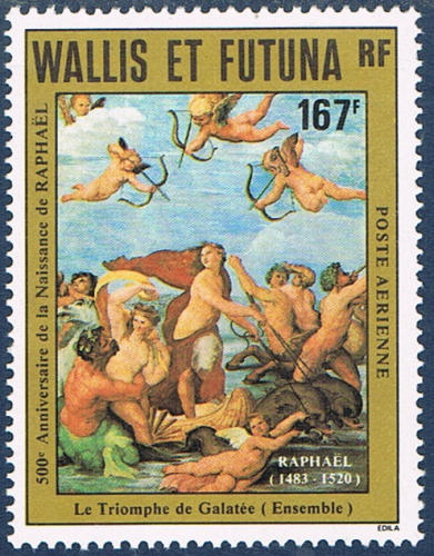 Timbre pour la poste aérienne Wallis et Futuna 1983. Réf Yvert & Tellier N° 129 neuf**. Description: 500ème anniversaire de la naissance de Raphaêl.
