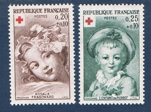 Timbres Croix Rouge 1962 Rosalie Fragonard. L'enfant Pierrot