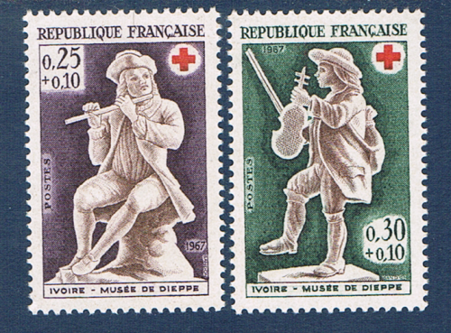 Timbres Croix Rouge Française 1967 Musée de Dieppe Joueur de flûte