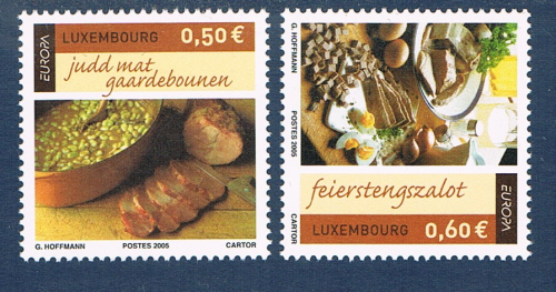 Timbres Europa Luxembourg 2005. Réf Yvert & Tellier N° 1621 / 1622. série de deux valeurs neufs**. Description: Thème général ; la gastronomie.