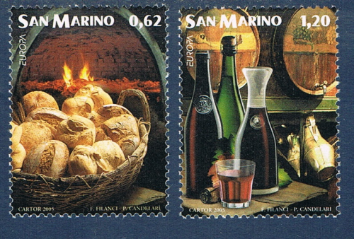 Timbres Europa Saint-Marin 2005. Réf Yvert & Tellier N° 1985 / 1986. série de  deux valeurs neuves** Description: Thème général: la gastronomie.