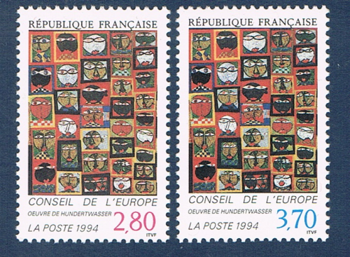 Timbres service de France. Réf Yvert & Tellier N° 112 / 113 neufs les 2 valeurs. Description: Conseil de L' Europe oeuvre de Hundertwasser.