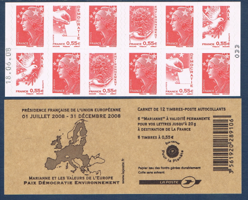 Carnet de 10 timbres Marianne rouge 10% moins cher - Défense de