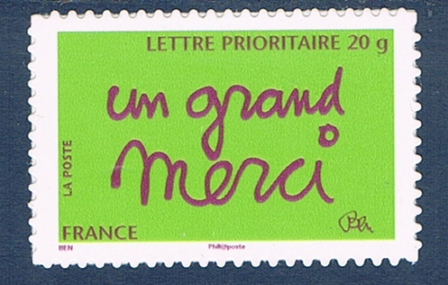 Timbre poste de France autoadhésif issu de feuille émise en 2008. Réf Yvert & Tellier N° 205 neuf. Description: Timbres de message, un grand merci.