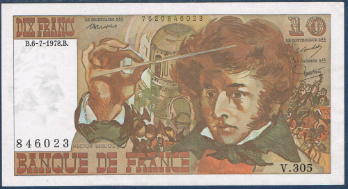 Billet Français type 10 Francs  Berlioz émis en B.6 -7- 1978. B. état neuf. Description: Banque de  France valeur en chiffres 10. N° de contrôle 762846023.