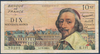 Billet Français type 10 Francs Richelieu émis en E.1 -9 -1960. E. état T.T.B.+  Description: Banque de France valeur en chiffres 10. N° de contrôle 0290995202.